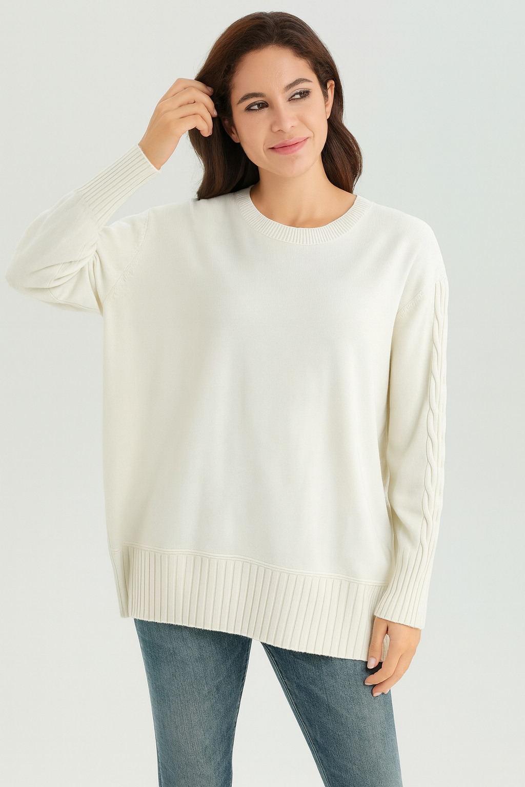 Soft Knit Jumper with Cable Knit details - cream
