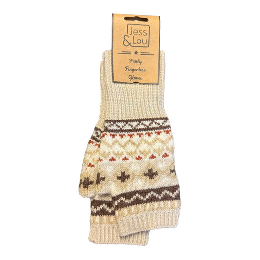 Beige Nordic Fingerless Gloves