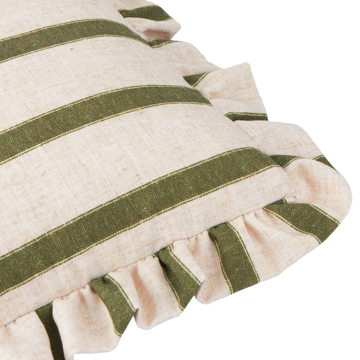 Stripe &  Ruffle Cushion in Moss