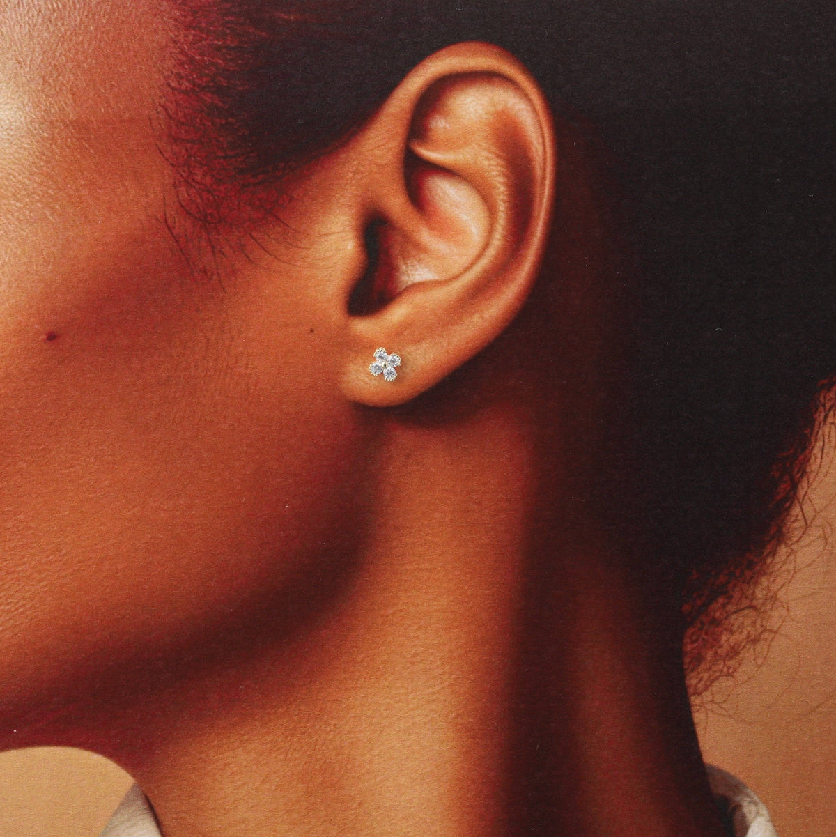 Four Clover Crystal Flower Earrings  - Gold Plated