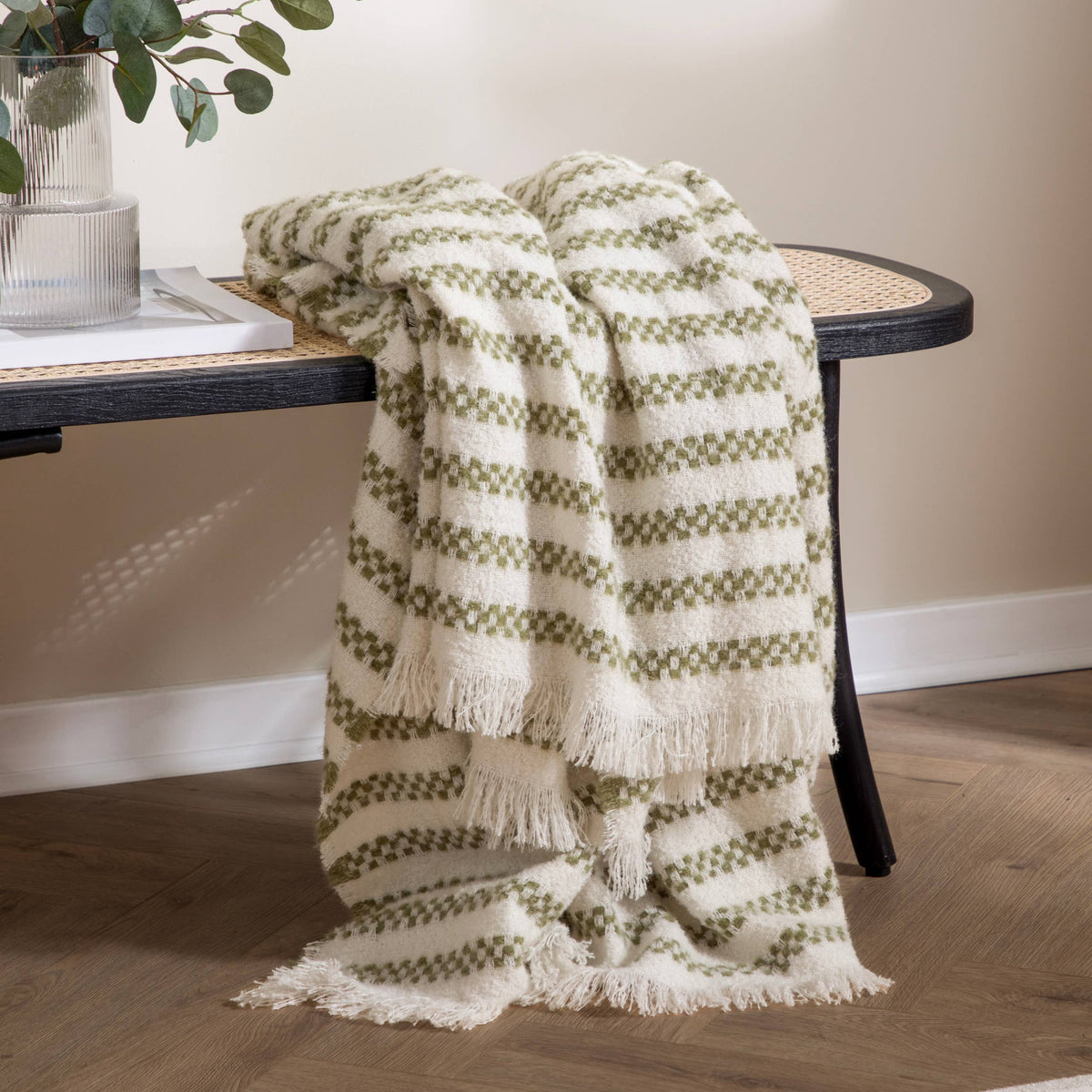 Tasselled Throw in Olive