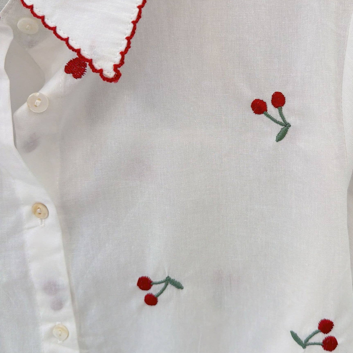 Elspeth White  Shirt with Cherry Embroidery - White