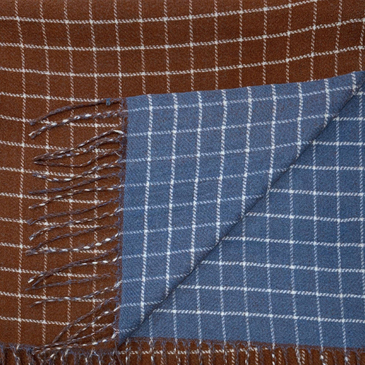 Colorblock Check Print Cashmere Blend Winter Scarf: Brown Blue