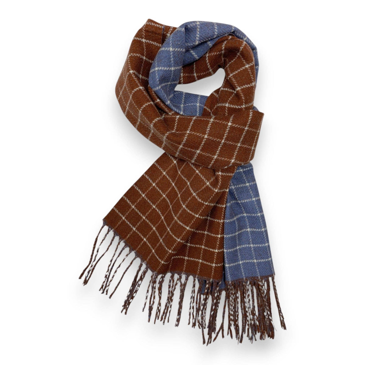 Colorblock Check Print Cashmere Blend Winter Scarf: Brown Blue