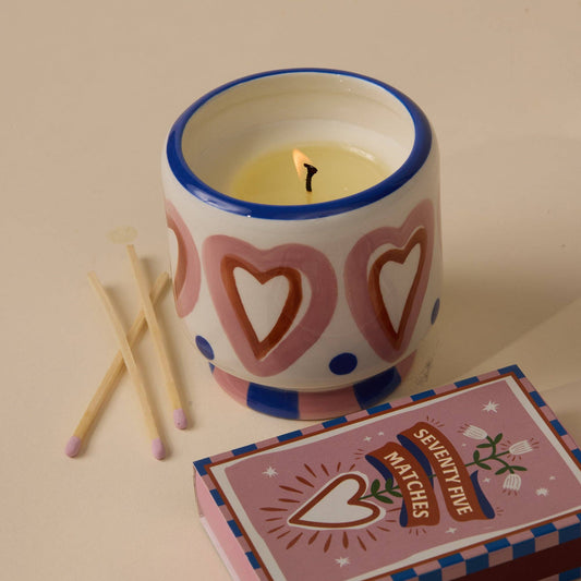 Hearts Ceramic Candle - Rosewood Vanilla
