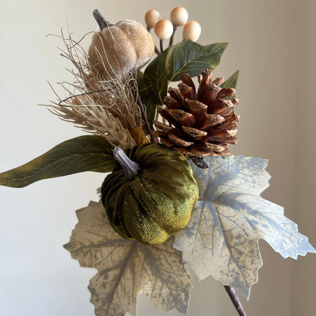 Autumn Forest Pumpkin Taupe - Moss Green Medium Stem