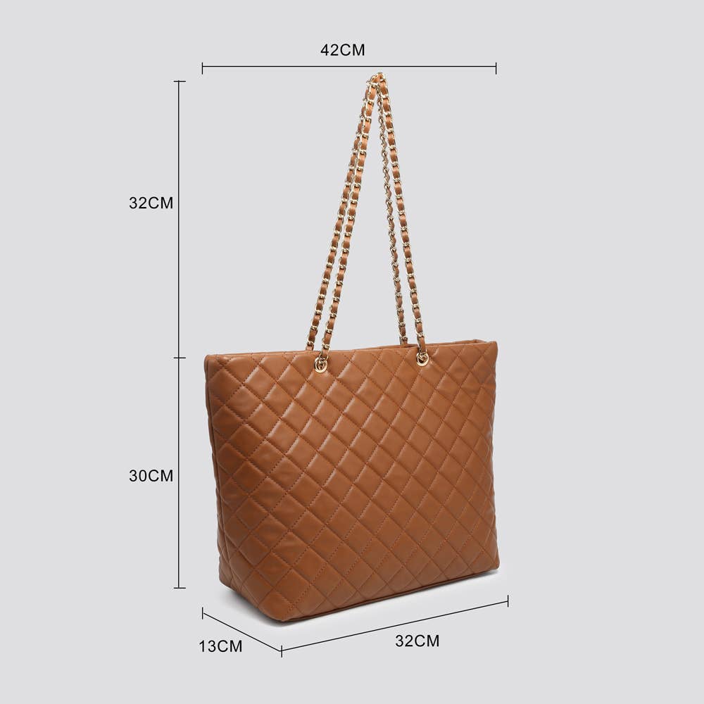 Quilted Vegan Leather Large Tote Bag - Brown