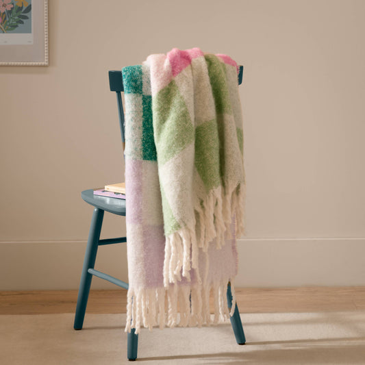 Checked Tasselled Throw Aqua & Pink