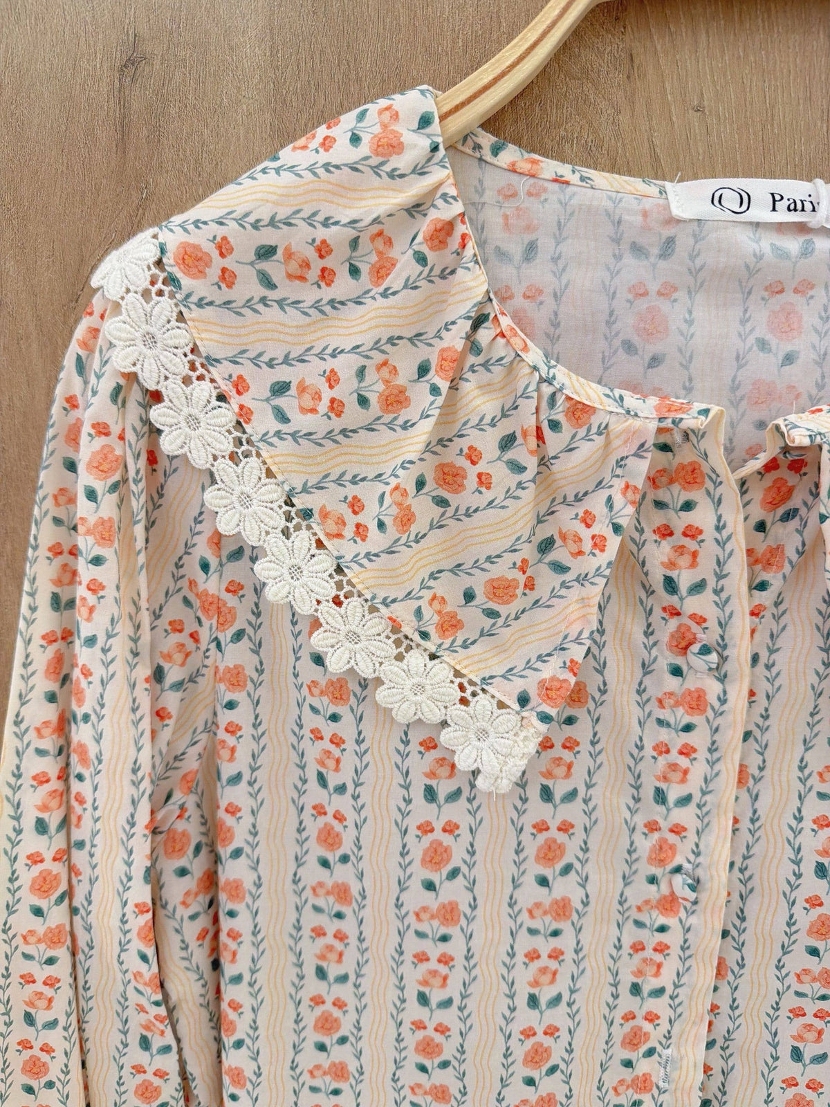 Elouise Vintage Floral Blouse with Peter Pan Collar - Orange