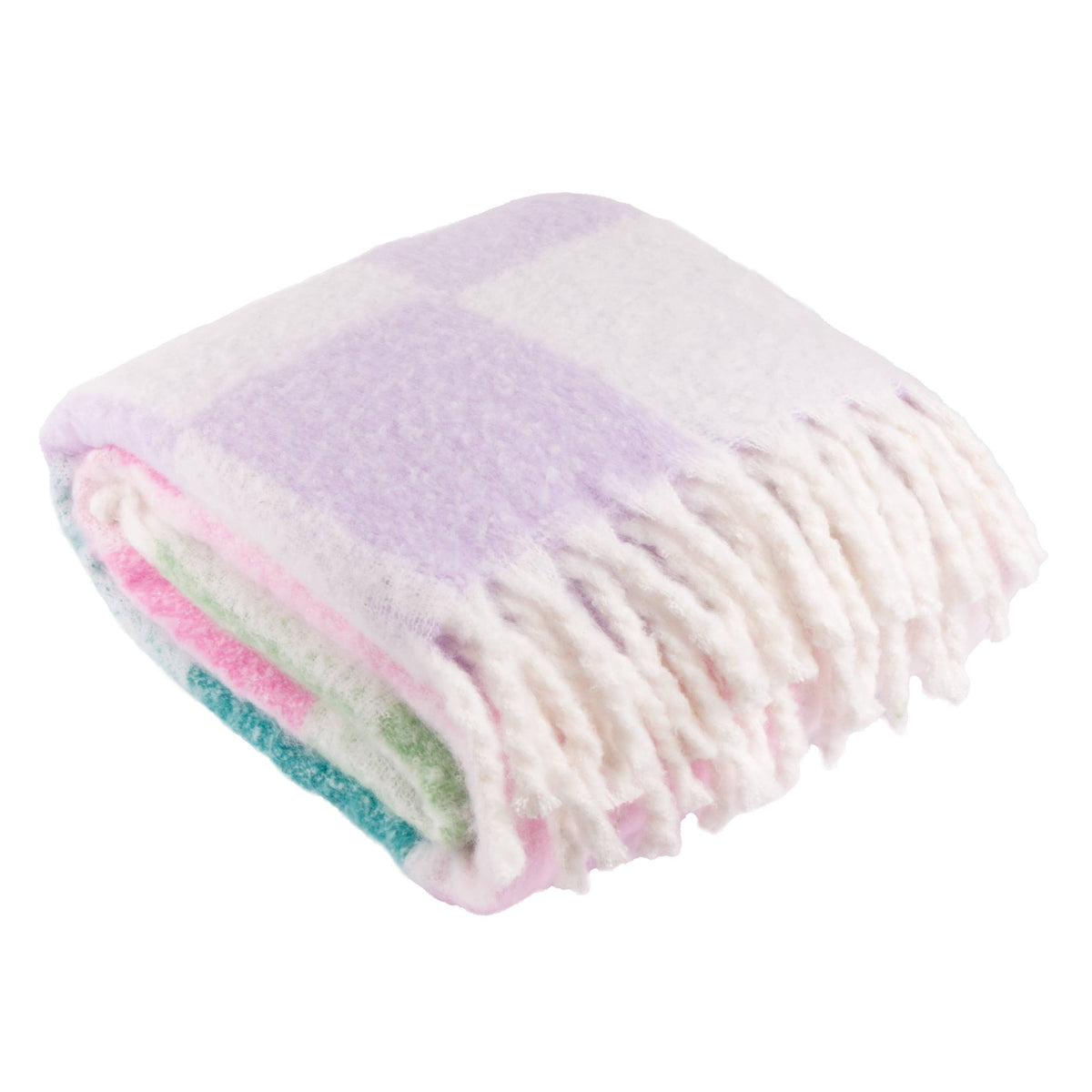 Checked Tasselled Throw Aqua & Pink
