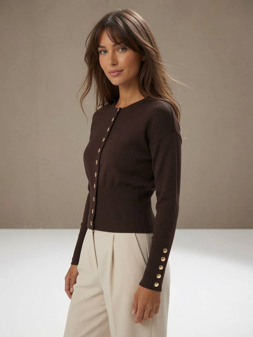 Nora Sparkle Knit Cardigan in Chocolate