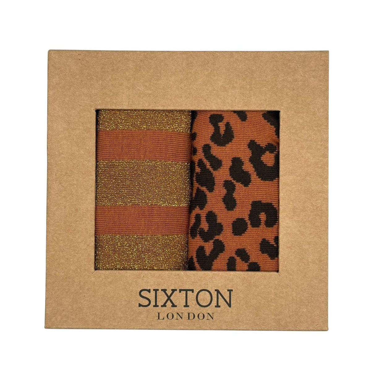 Copper Sparkly Stripe & Leopard Sock Box Duo