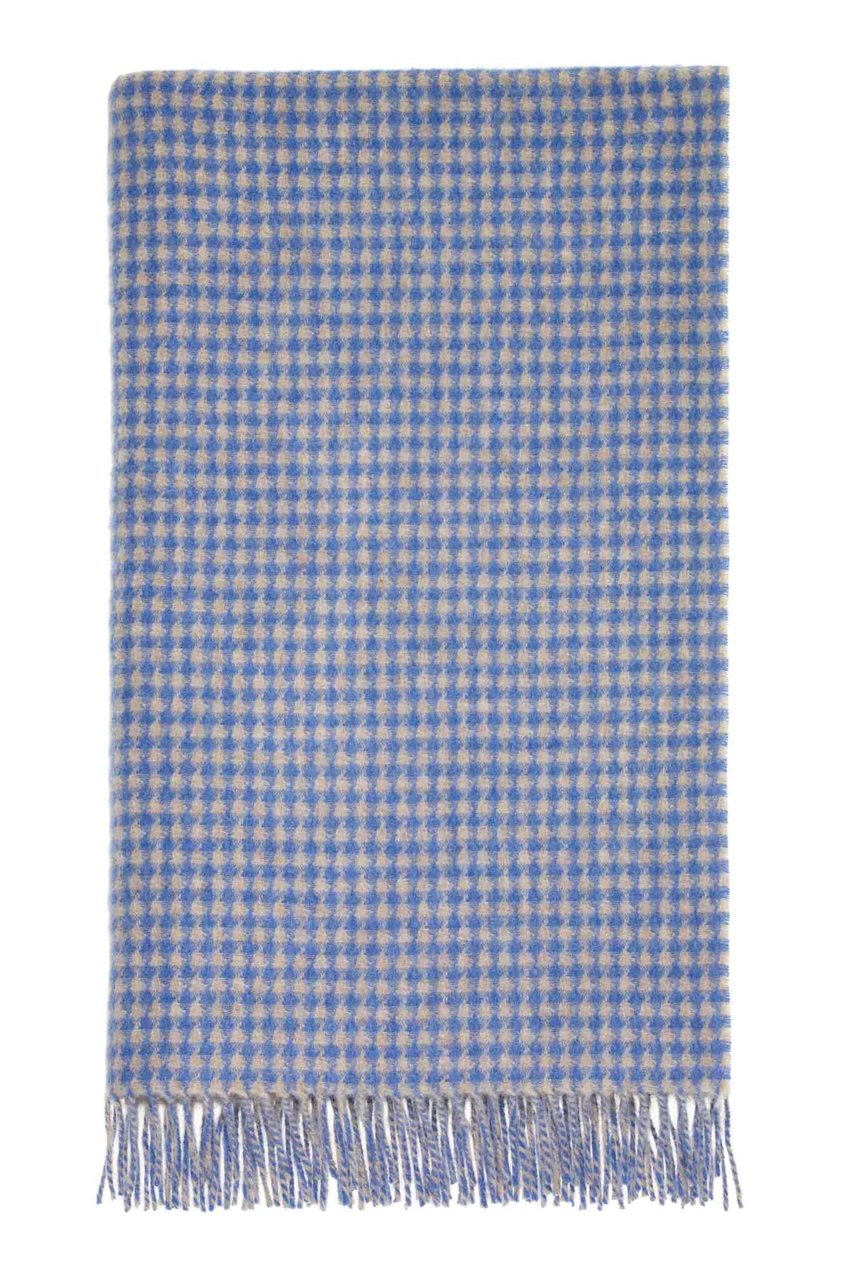 Houndstooth Merino Throw: Blue/Natural