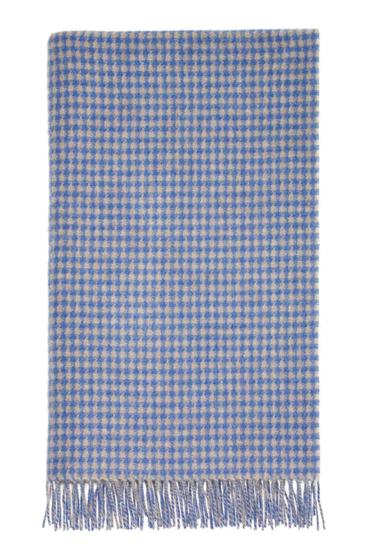 Houndstooth Merino Throw: Blue/Natural