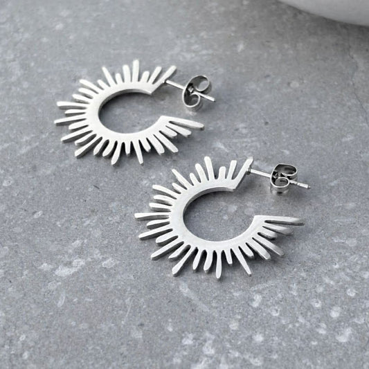 Tarnish Resistant Sunburst Stud Earrings: Silver