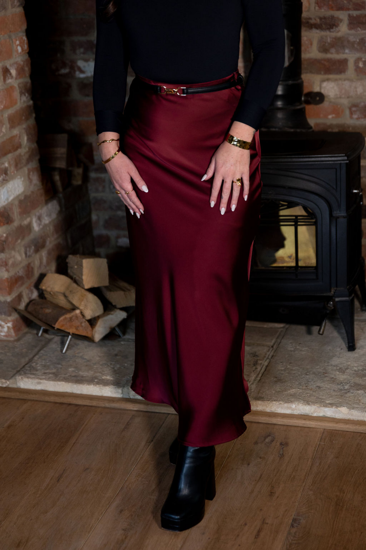 Satin Slip Skirt in Wine