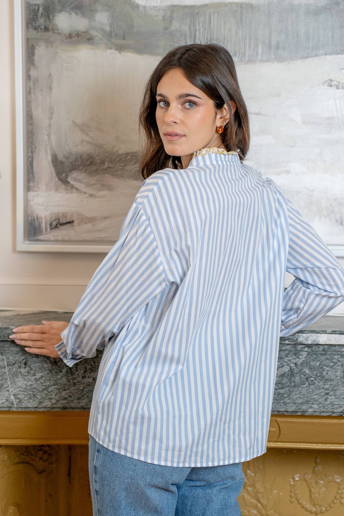 Lila Striped Shirt with Liberty Print - Blue