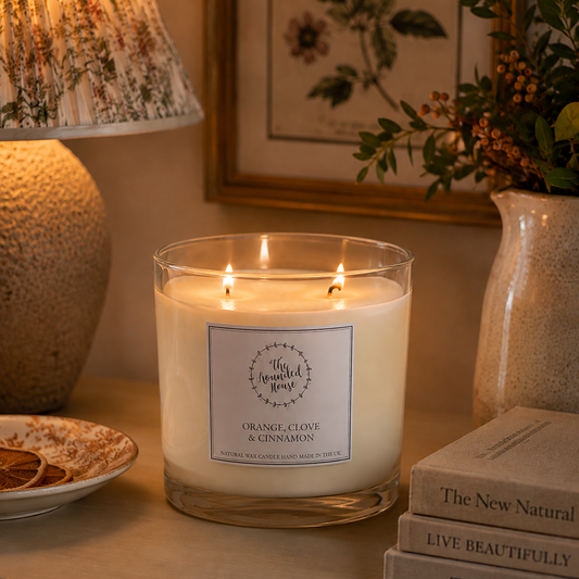Large Three Wick Candle by The Rounded House  - Orange, Clove and Cinnamon