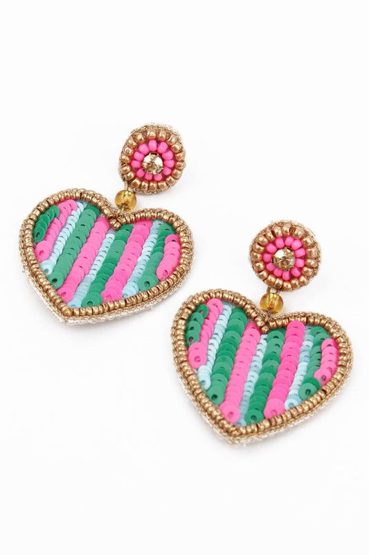 Multi Stripe Heart Beaded Earrings