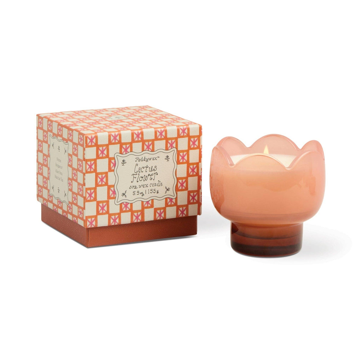 Pink & Burnt Orange Glass Candle - Cactus Flower