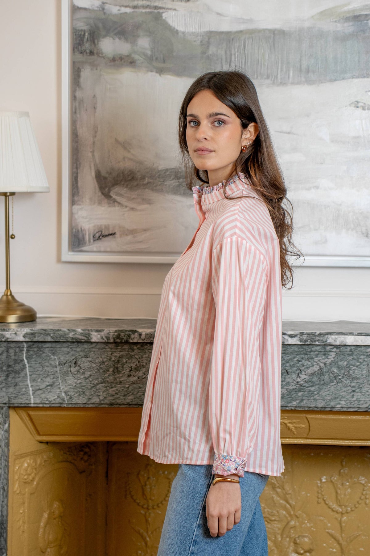 Lila Striped Shirt with Liberty Print - Pink