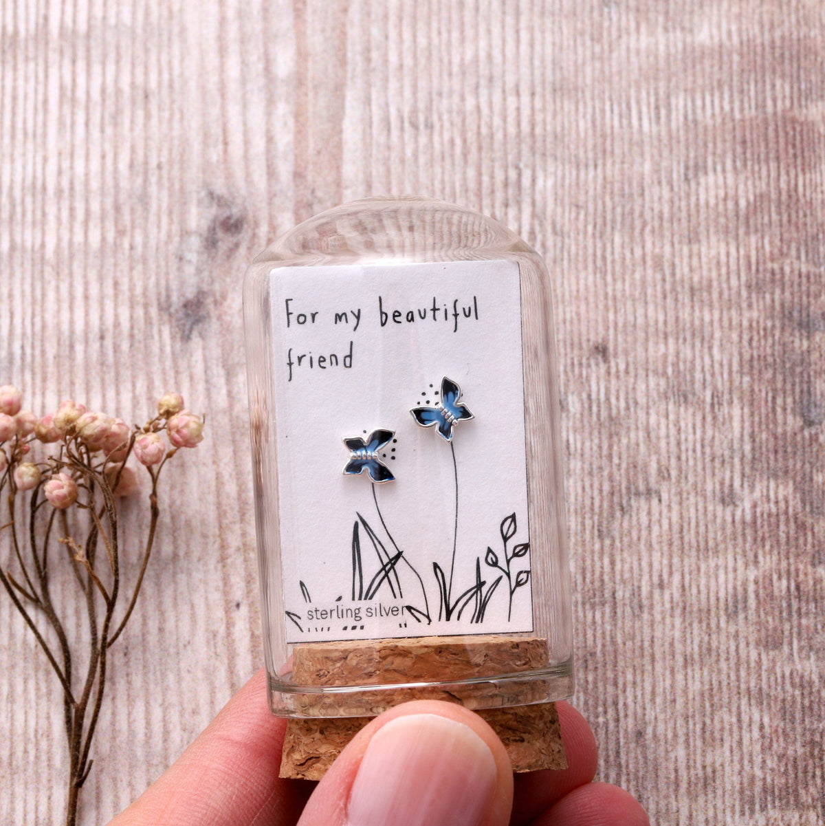 Blue enamel butterfly earrings - For my friend