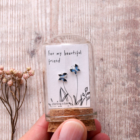 Blue enamel butterfly earrings - For my friend