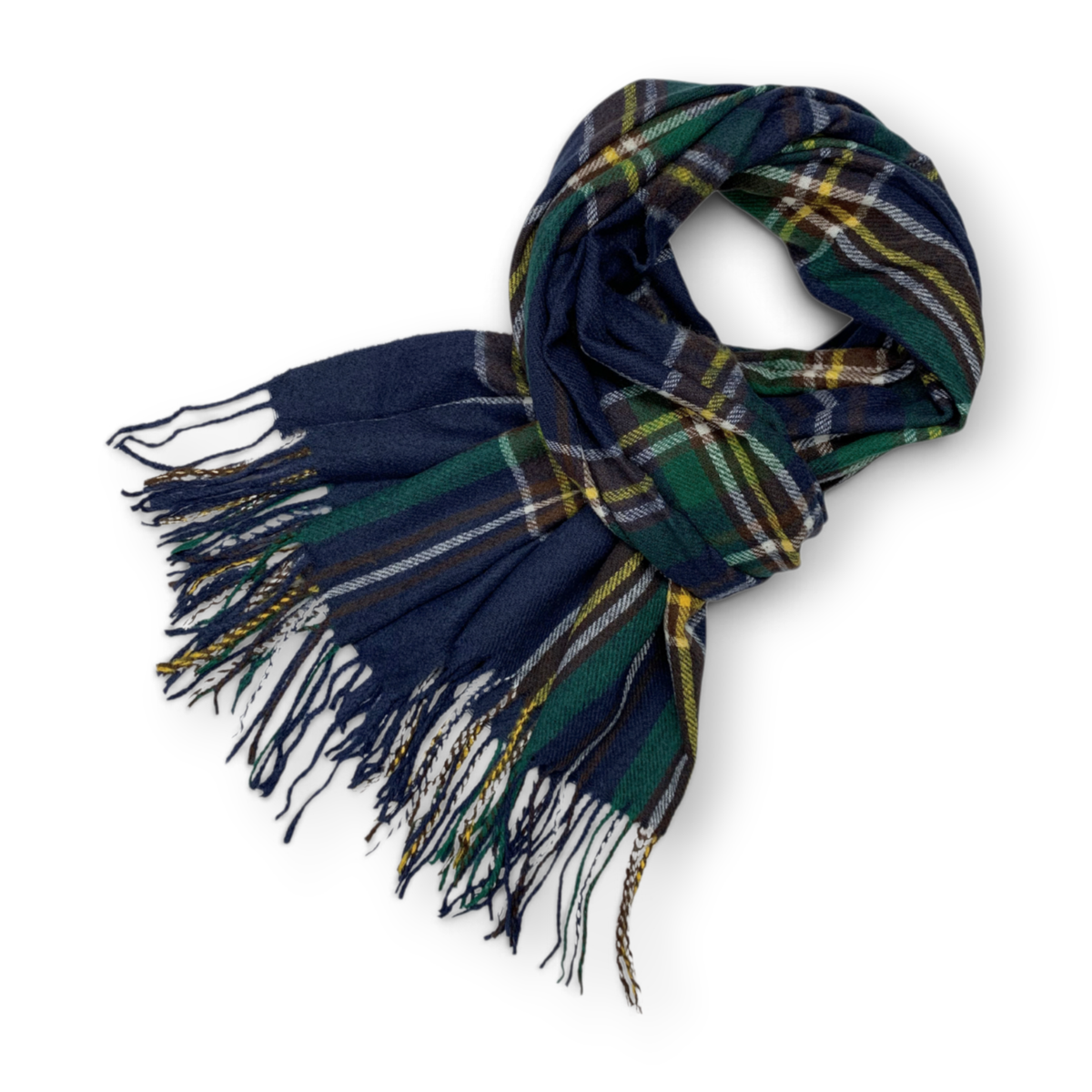 Tartan Plaid Wool Blend Scarf - Navy