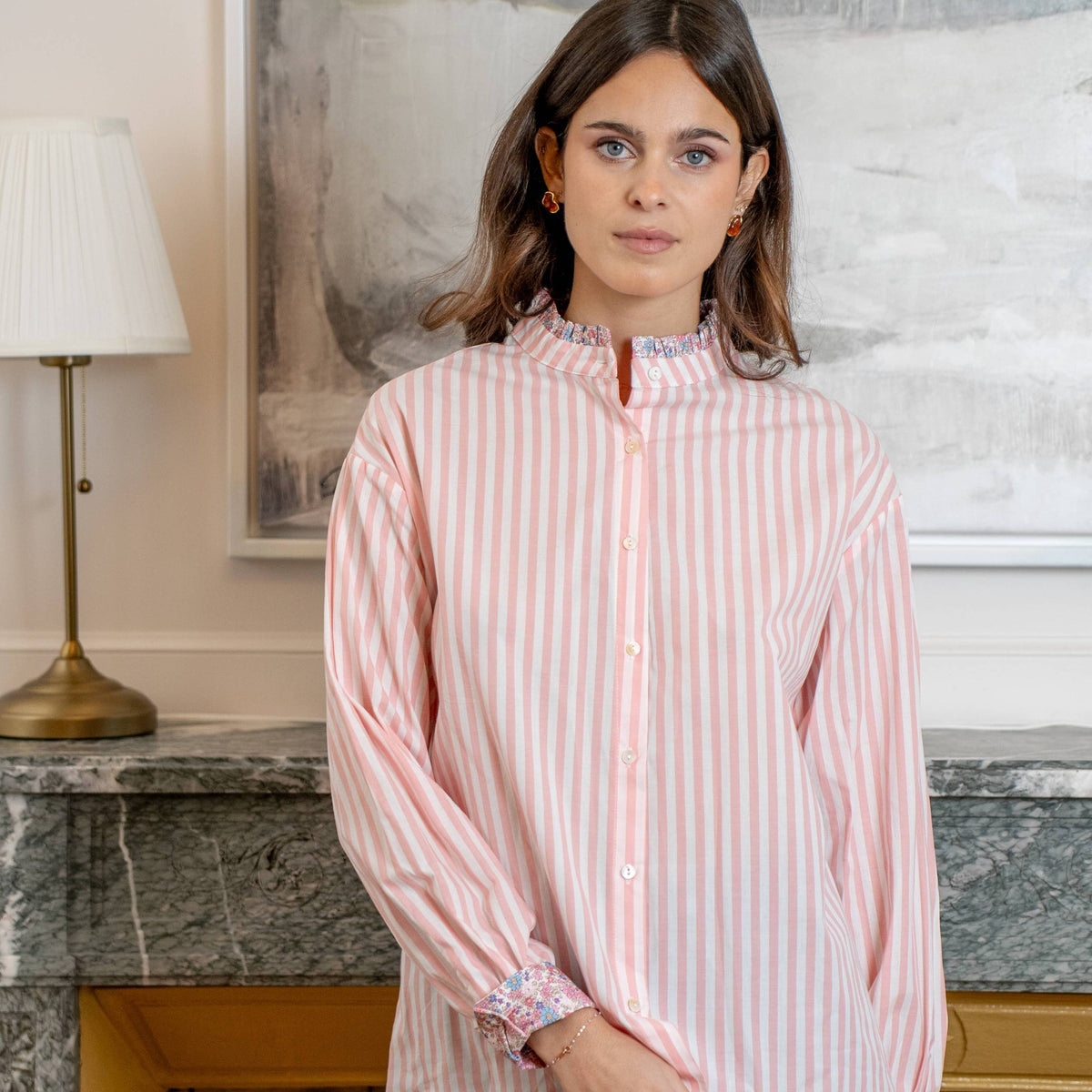 Lila Striped Shirt with Liberty Print - Pink