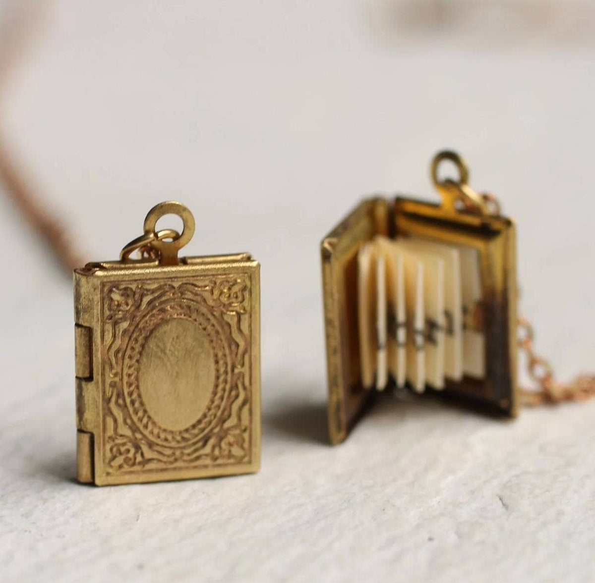 Book Locket Necklace - Blank Paper Message
