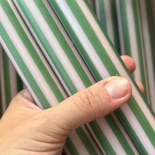 Pinstripe Dinner Candle in  Blush & Forest green