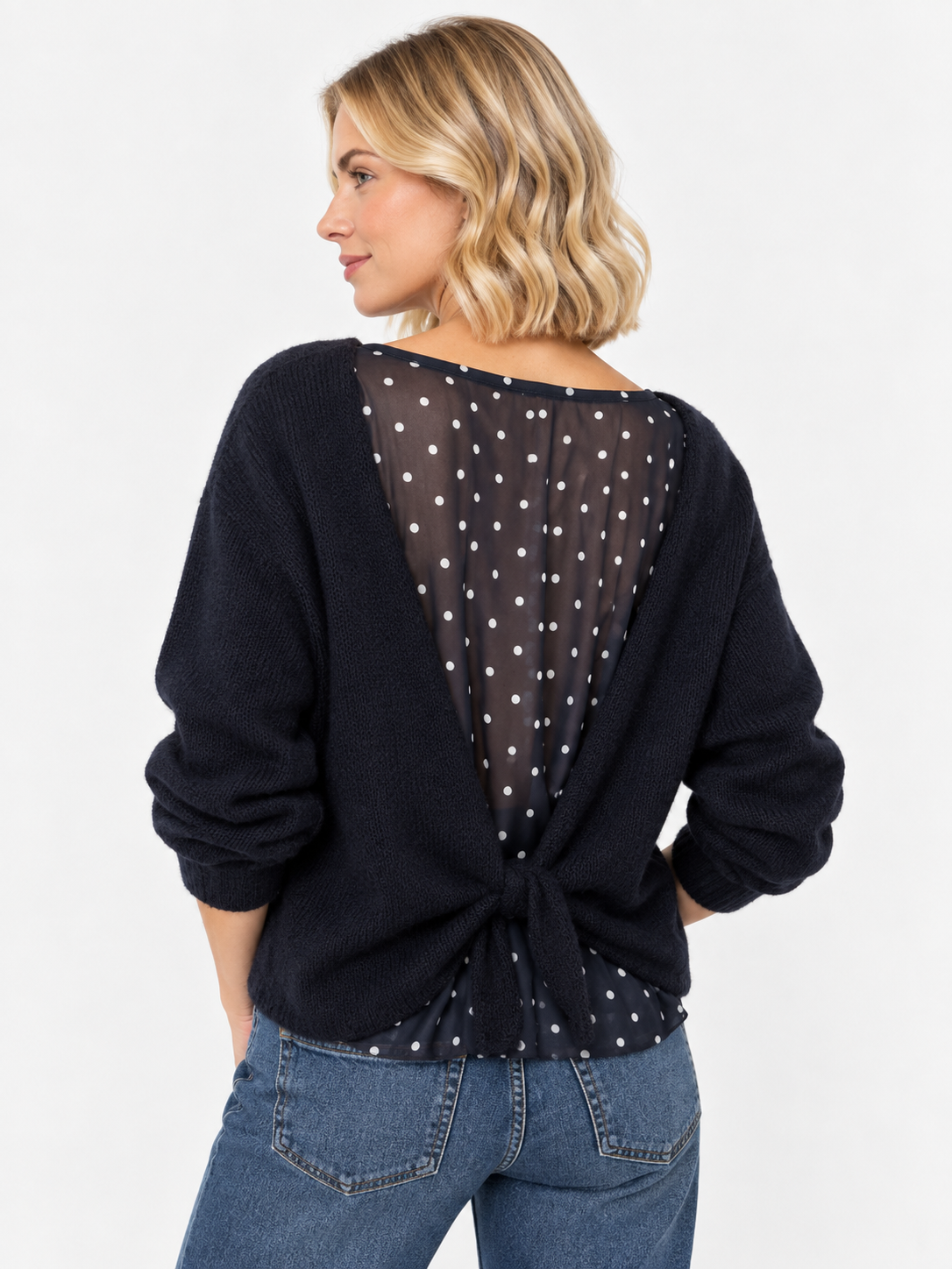 Open-Back Polka Dot Jumper - Navy