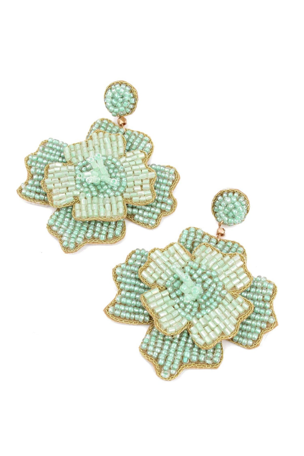 Mint Large Beaded Flower Earrings