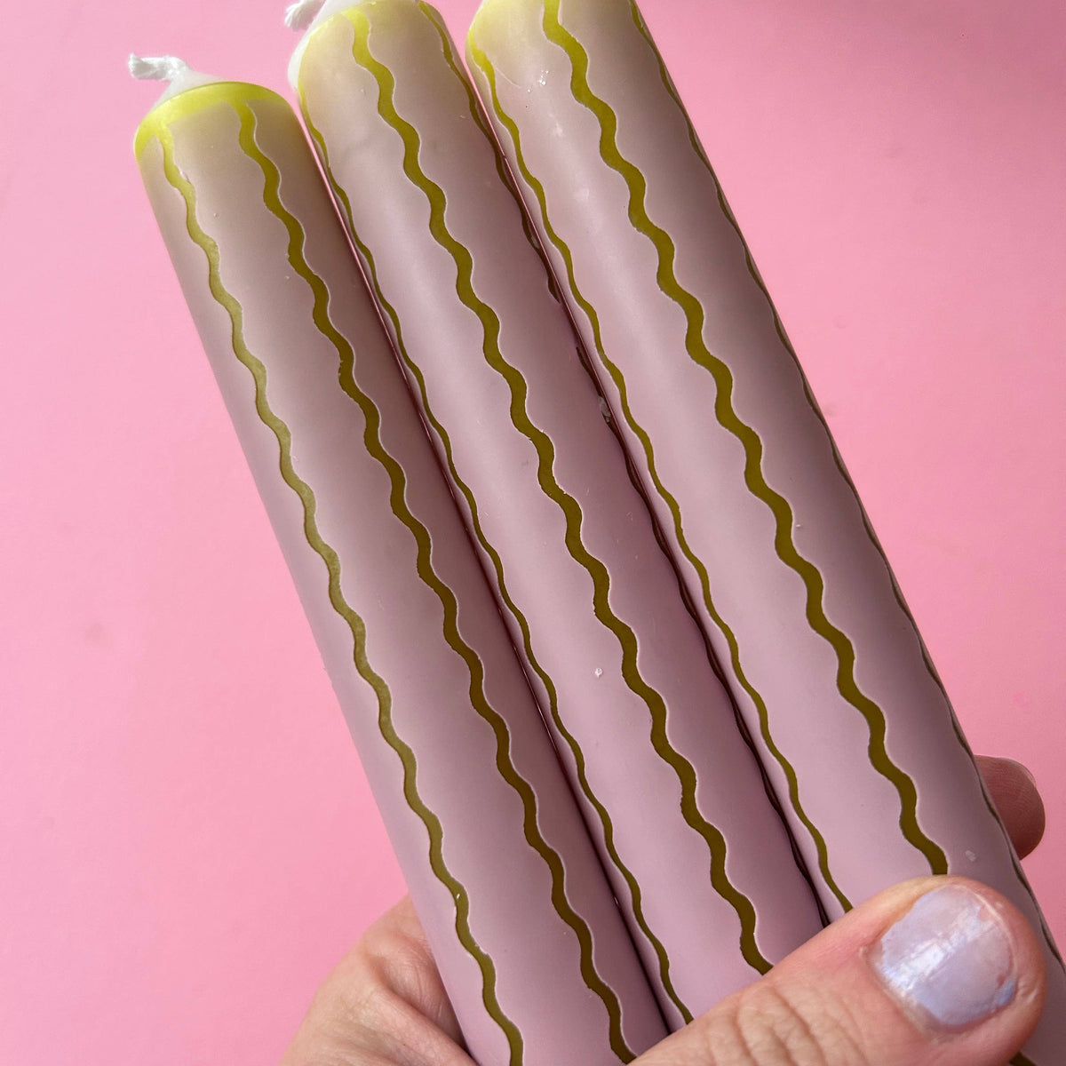 Wiggle Stripe Dinner Candle in Rose & Olive