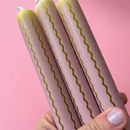 Wiggle Stripe Dinner Candle in Rose & Olive