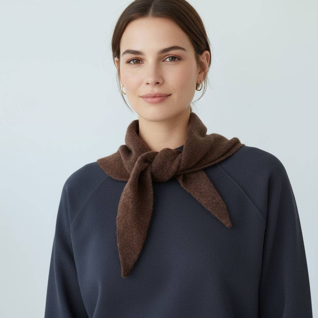 Plain Wool Blend Light Weight Triangle Neck Scarf: Brown