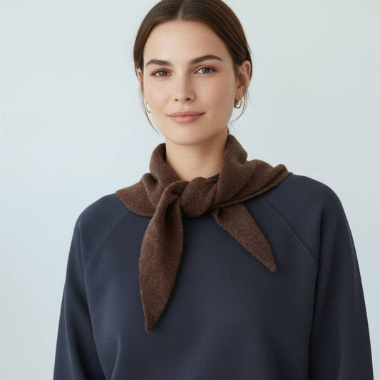 Plain Wool Blend Light Weight Triangle Neck Scarf: Brown