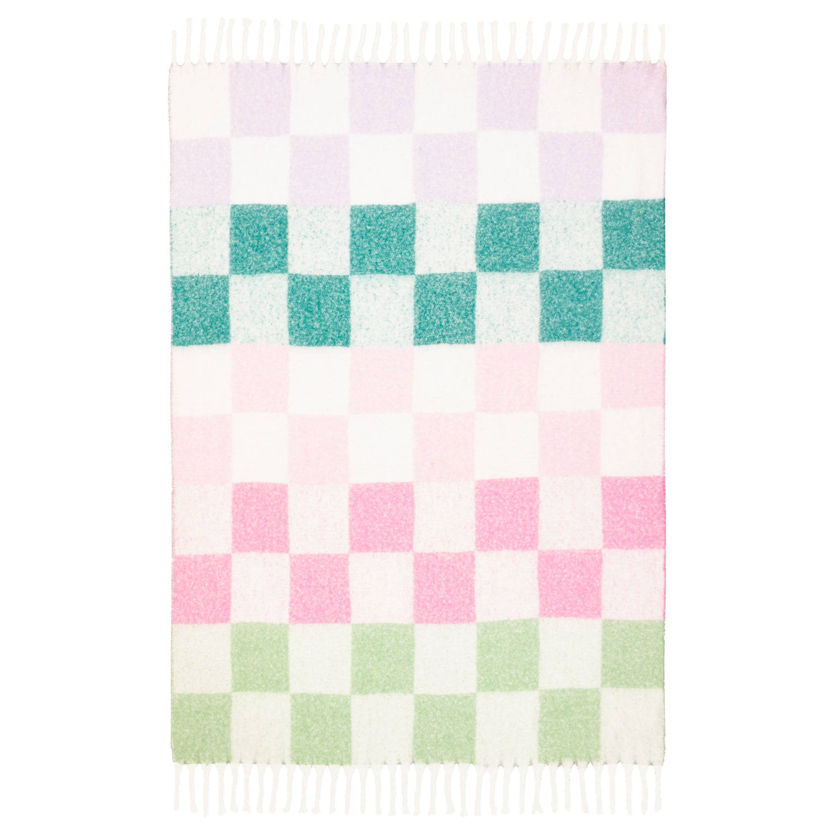 Checked Tasselled Throw Aqua & Pink