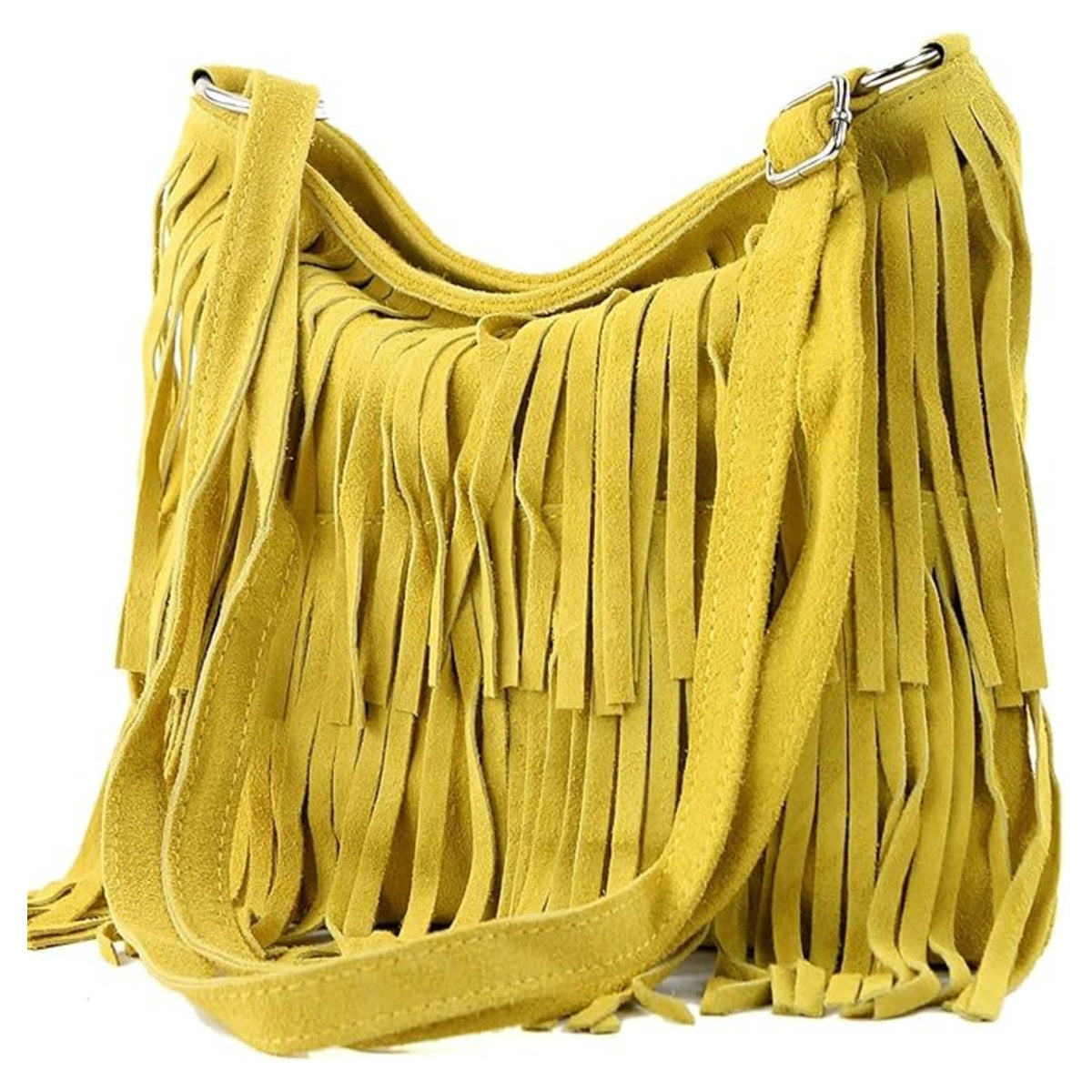 Italian Leather Tassle Crossbody Bag - Khaki