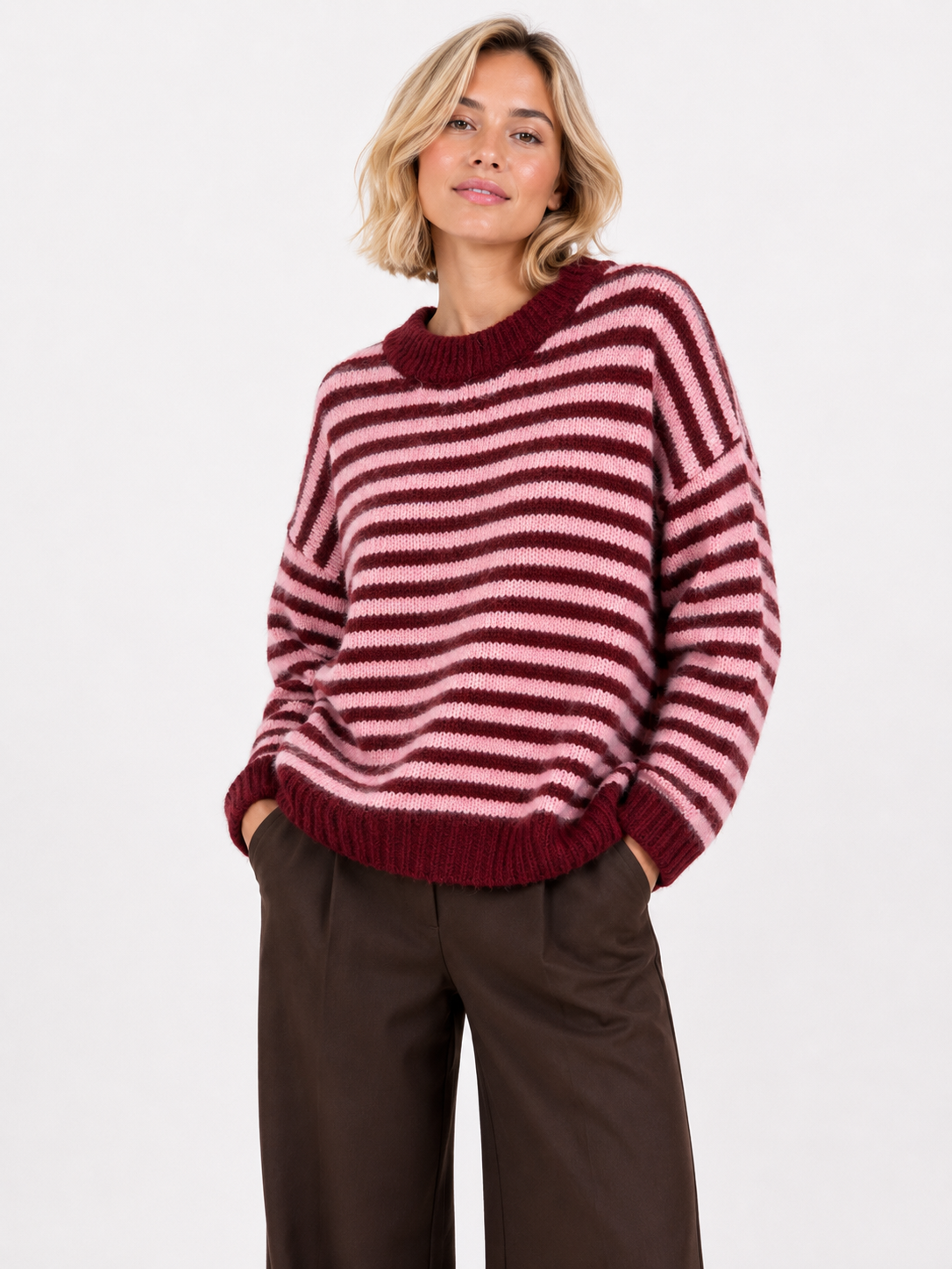Striped knit jumper – Bordeaux stripe / One size
