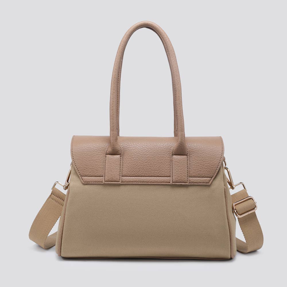 Vegan Leather and Canvas Tote Bag -  Khaki