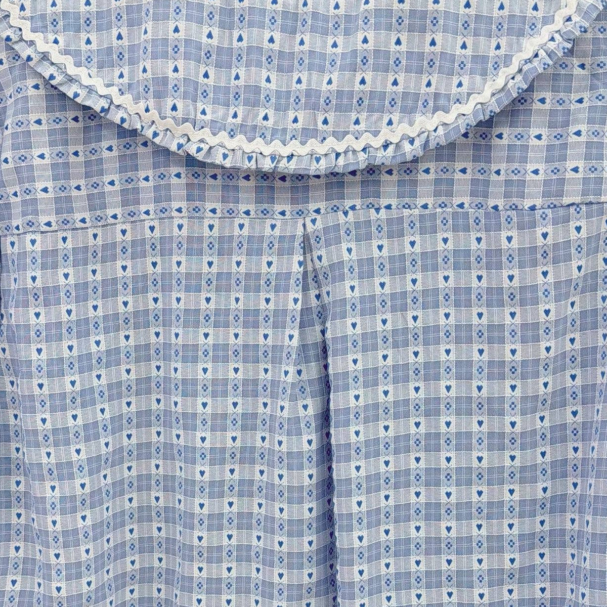Lottie Checkered Heart Blouse with Peter Pan Collar - Blue