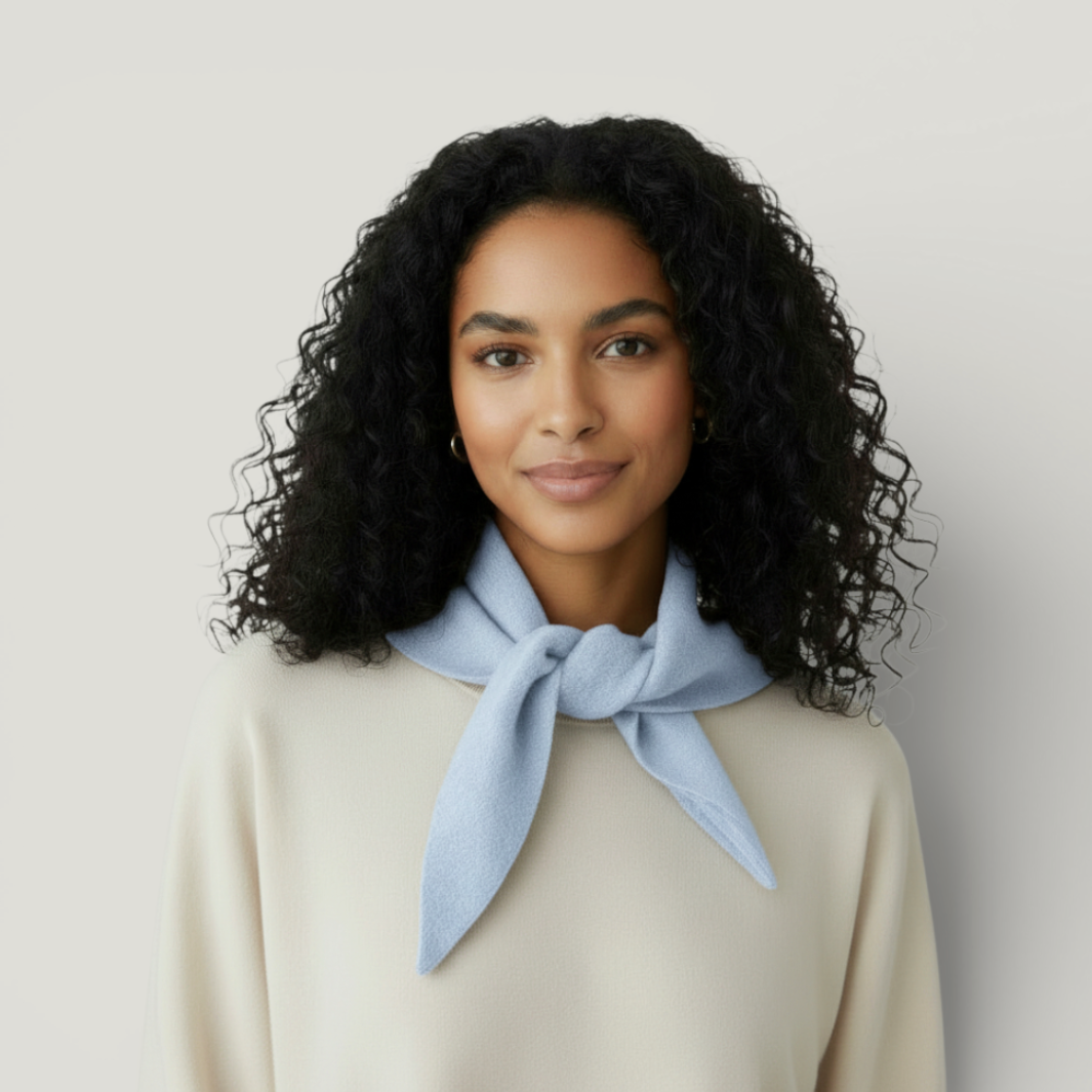 Pastel Plain Wool Blend Light Weight Triangle Neck Scarf - Blue