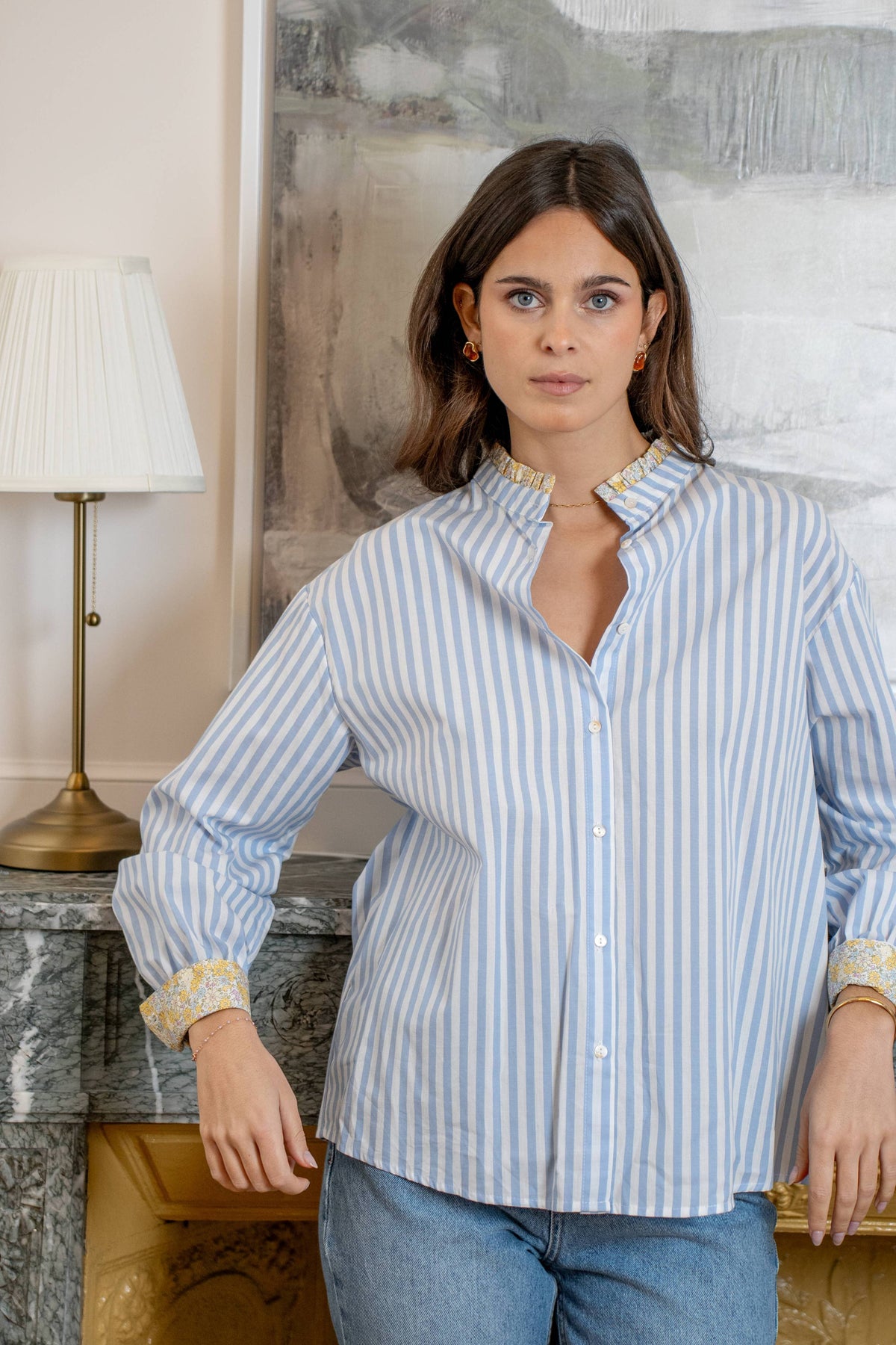 Lila Striped Shirt with Liberty Print - Blue