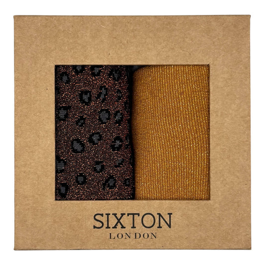 Copper Sparkly & Cheetah Sock Box Duo