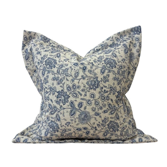 Blue Floral Flanged Edge Cushion 45x45cm