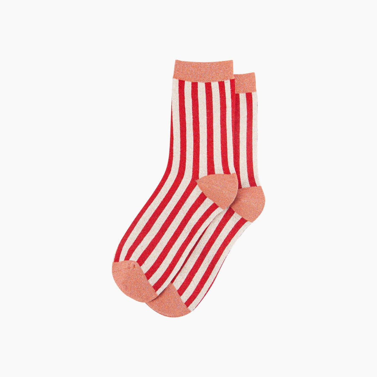 Stripes Combed Cotton Glitter Socks in Red/Orange