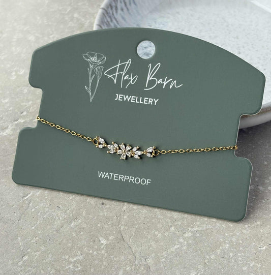 Tarnish Resistant Flower Zirconia Bracelet: Gold