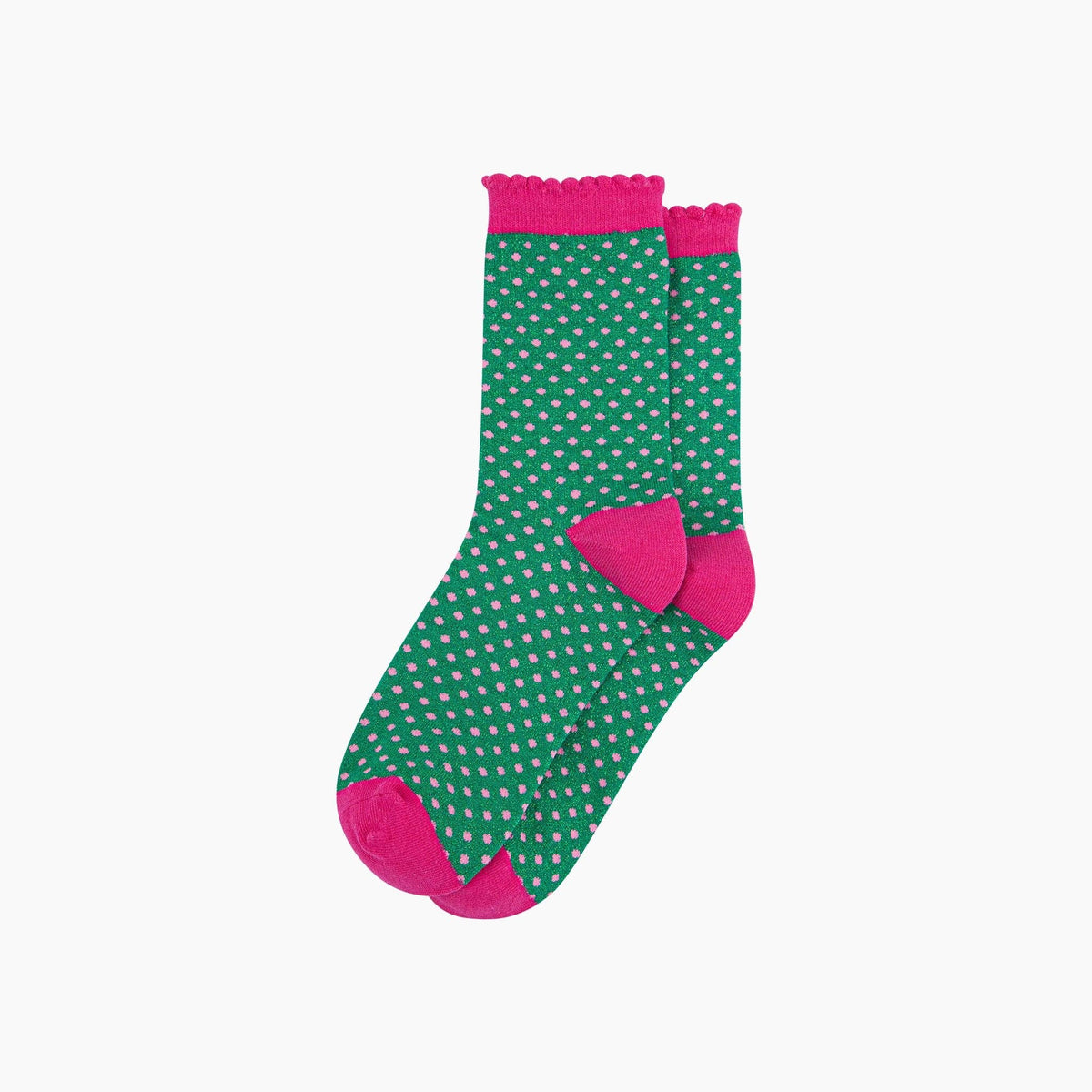 Polka Dots Combed Cotton Glitter Socks in Green