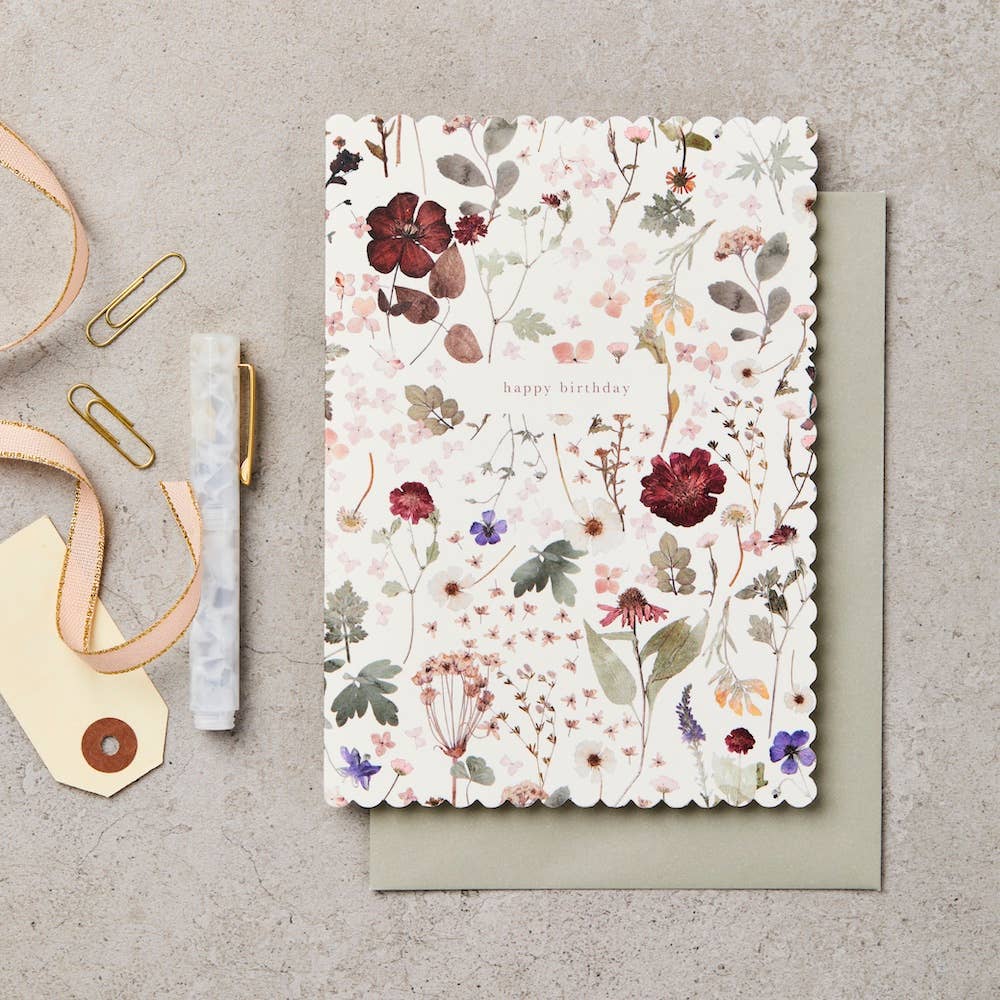 L&L Pressed Floral Card Birthday Card